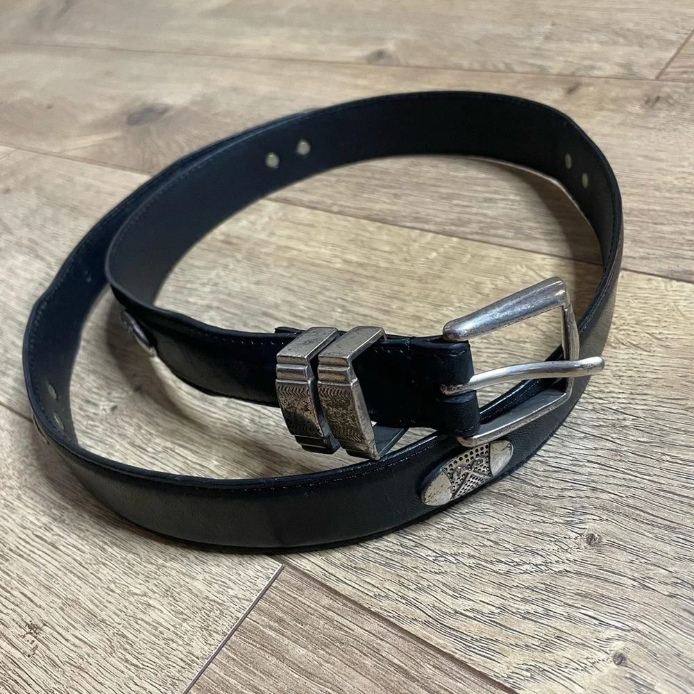 Vantage Century black authentic Leather Belt Silver Golf ball/Club 36 Made USA